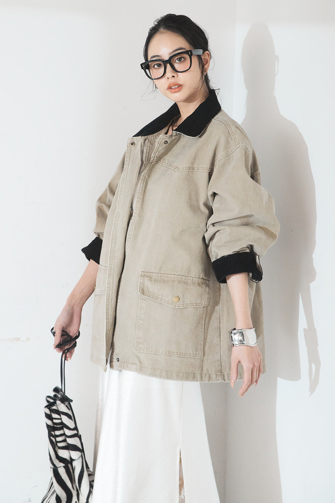 [SET]襟コーデュロイデザインデニム調カバーオール+裾レースデザインサテンスカート(2set)