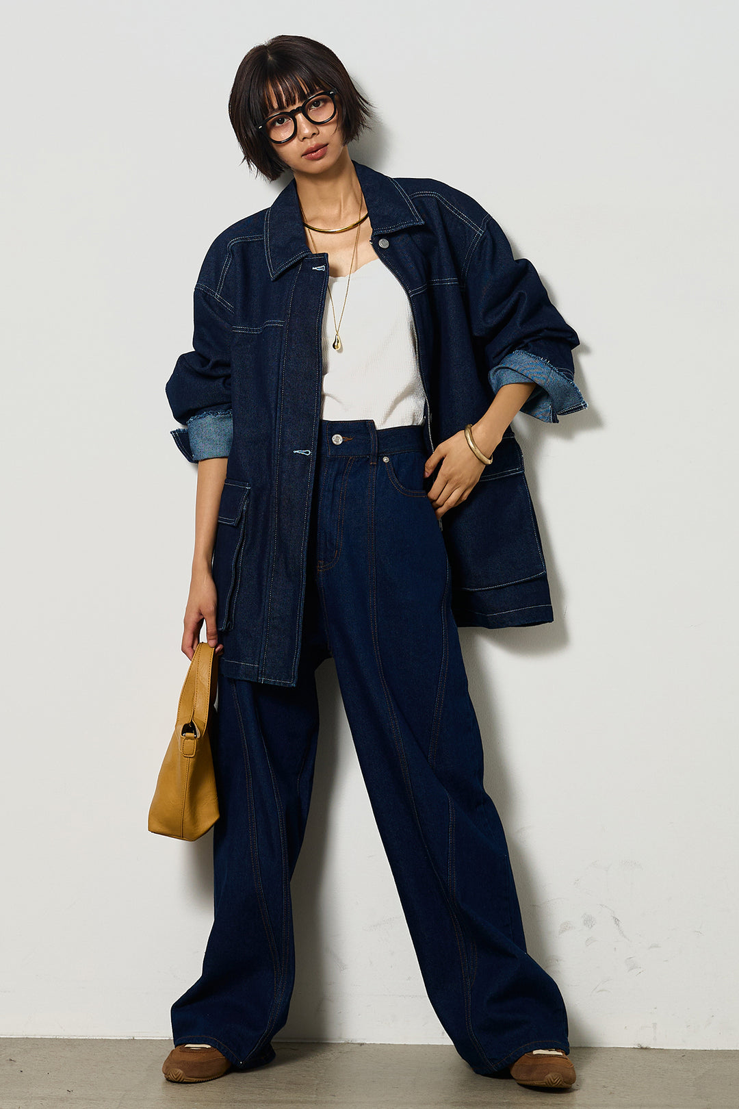 【即納】ステッチデザインデニムジップジャケット