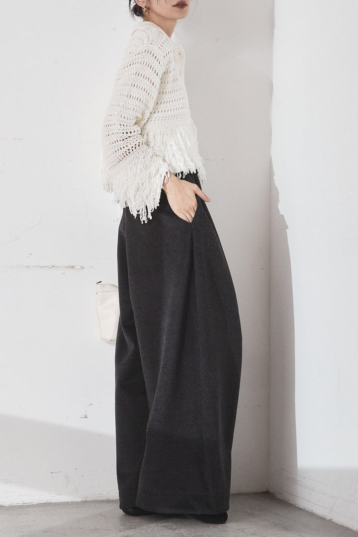 [SET]メッシュフリンジカーディガン+ウールタッチカーブワイドパンツ(2set)
