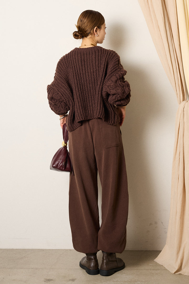 [SET]ケーブルリラックスショートニット+スウェットワイドカーブパンツ(2set)