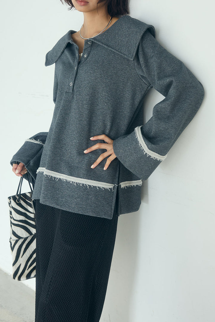 [SET]ビッグカラー2WAYスウェットトップス+メッシュリラックスパンツ(2set)