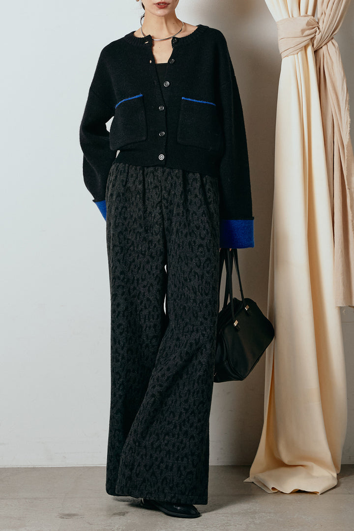 [SET]アルパカタッチダブルフェイスカーディガン+レオパードジャガードニットパンツ(2set)