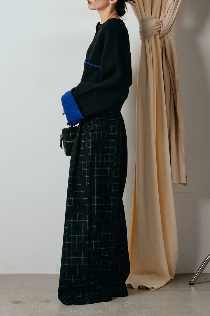 [SET]アルパカタッチダブルフェイスカーディガン+ウールライクチェックタックパンツ(2set)