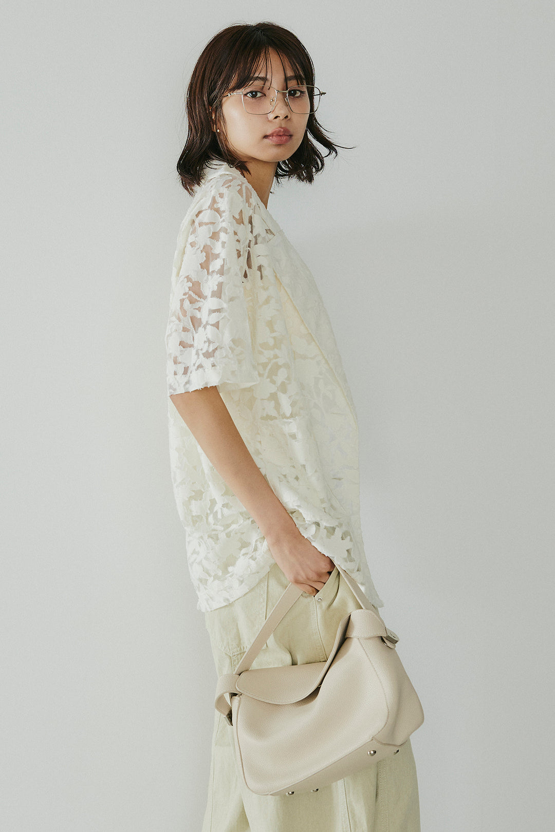 [SET]シアージャガードハーフスリーブテーラードジャケット+サイドベルトカーブワイドパンツ+配色ヘンリーネックタンクトップ(3set)