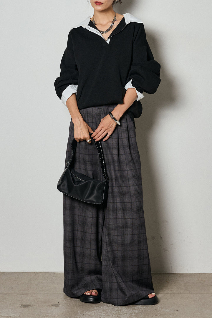 【即納】タック入りタータンチェックワイドパンツ