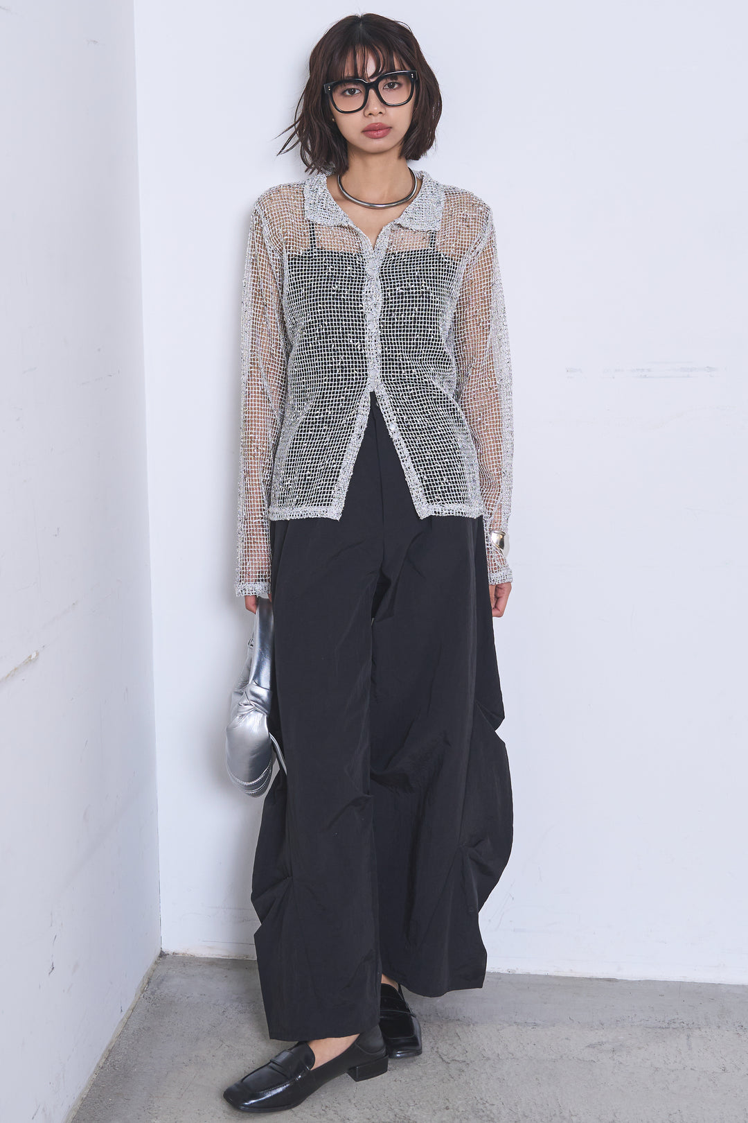 [SET]ネップメッシュポロ襟カーディガン+ドライタフタタックバレルパンツ(2set)