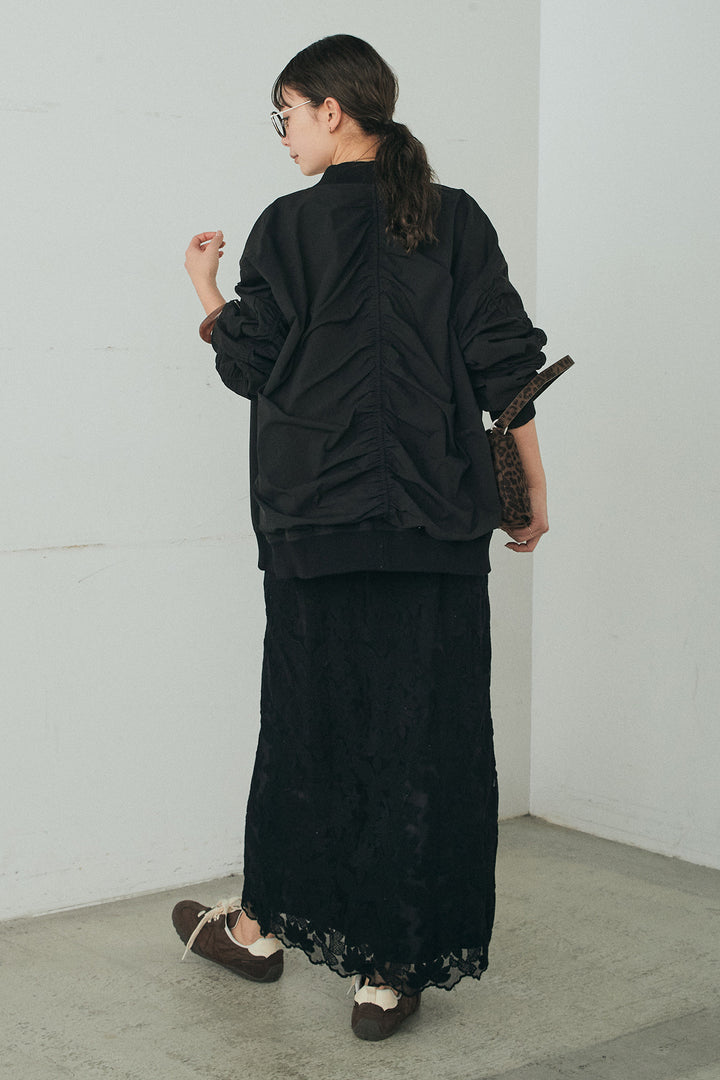 [SET]袖シャーリングオーバーサイズMA1+総レースキャミワンピース(2set)