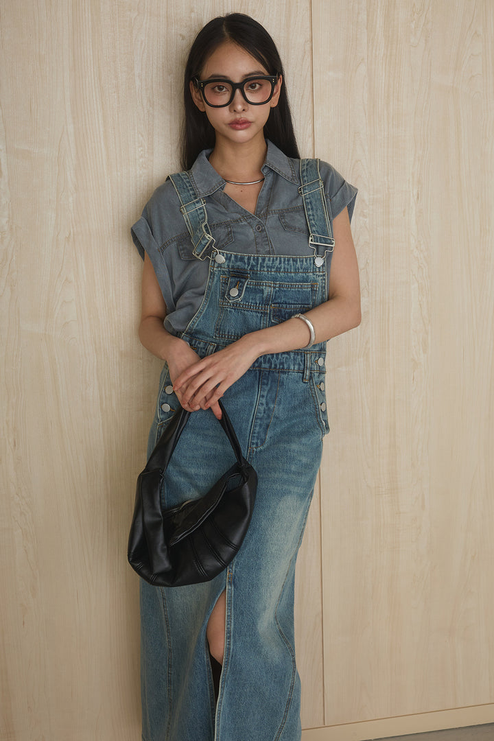 [SET]リヨセルデニムノースリシャツ+センタースリットデニムジャンスカ(2set)