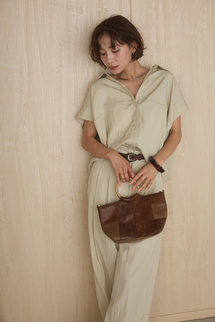 [SET]リネンライクランタンノースリシャツ+リネンライク2タックワイドパンツ(2set)