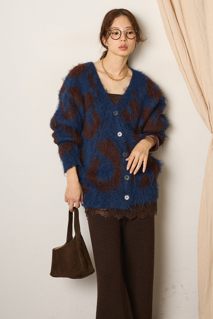 [SET]レオパードシャギータッチカーディガン+レースサテンキャミソール(2set)