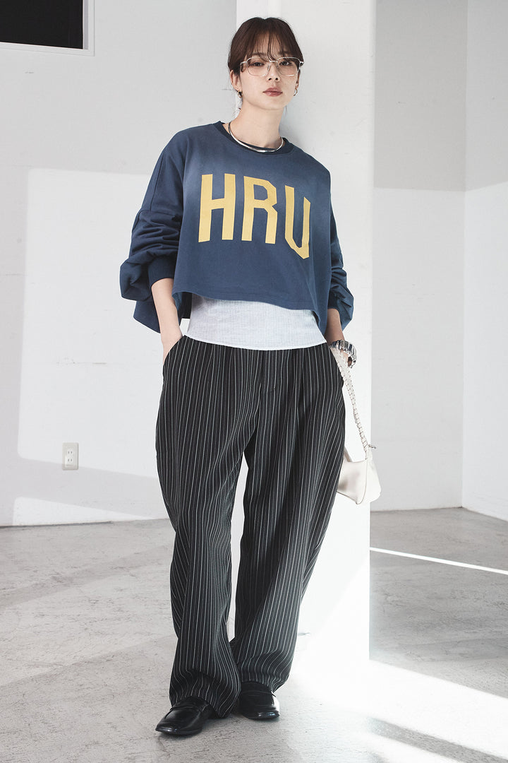 [SET]ビッグロゴHRU袖ボリュームトップス+リブシアークルーネック長袖トップス(2set)