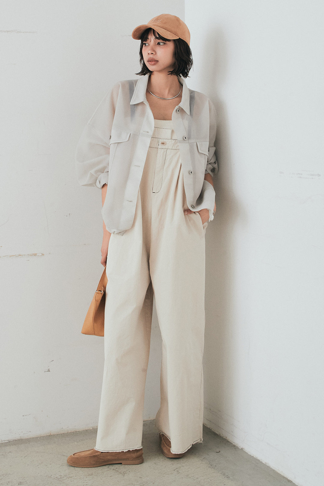 [SET]シアーダンボールサイドドロストジャケット+綿ツイルアシメサロペット(2set)