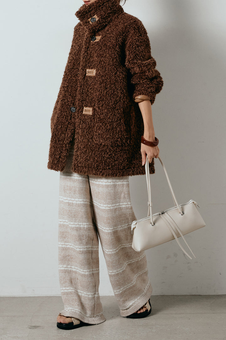 [SET]リバーシブルボアアウター+マルチライン柄リラックスニットパンツ(2set)