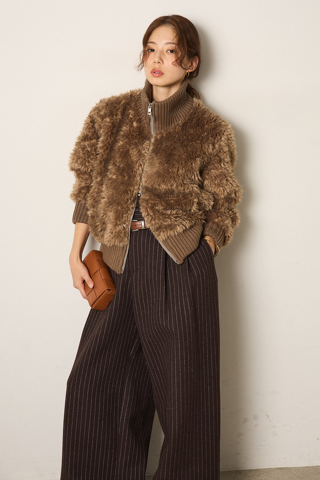 [SET]ハイネックボアブルゾン+ウールライクストライプパンツ(2set)