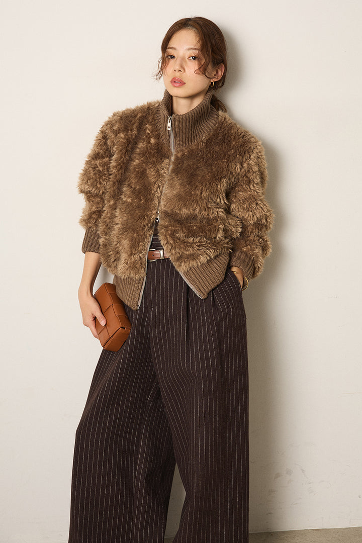 [SET]ハイネックボアブルゾン+ウールライクストライプパンツ(2set)