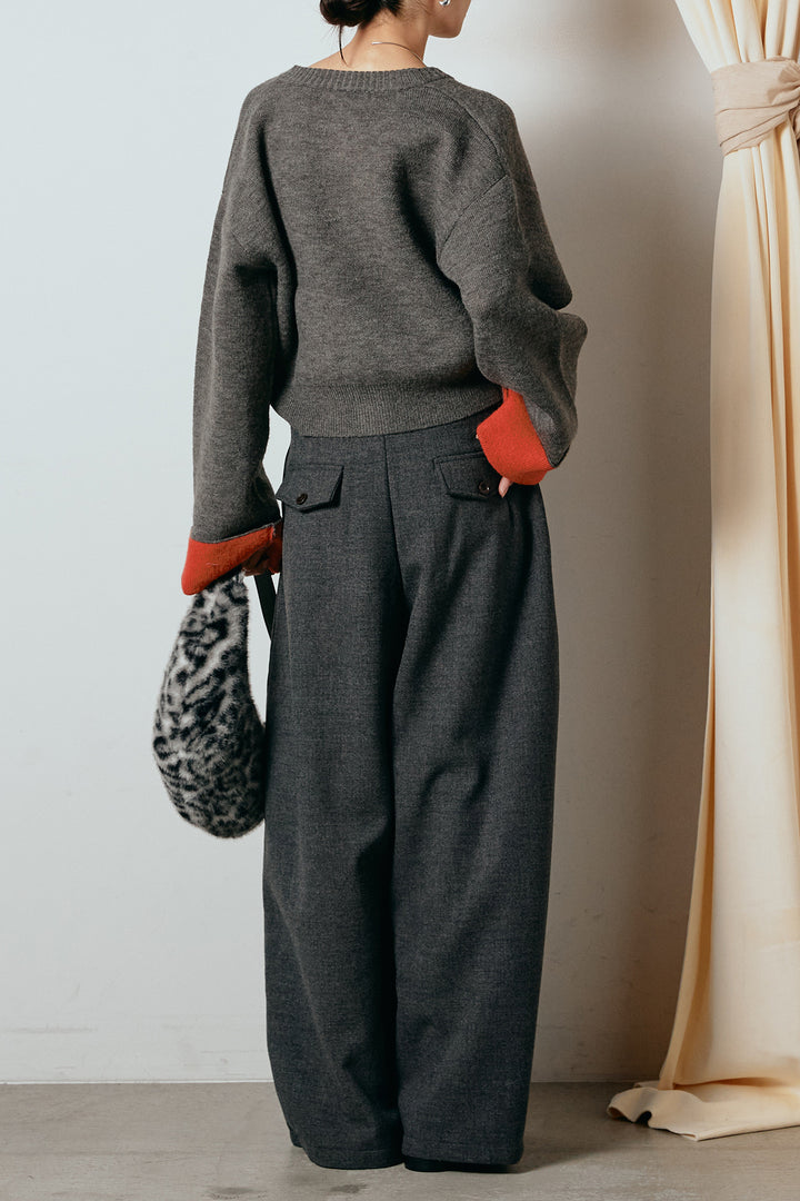 [SET]アルパカタッチダブルフェイスカーディガン+ポーチベルト付きカーブパンツ(2set)