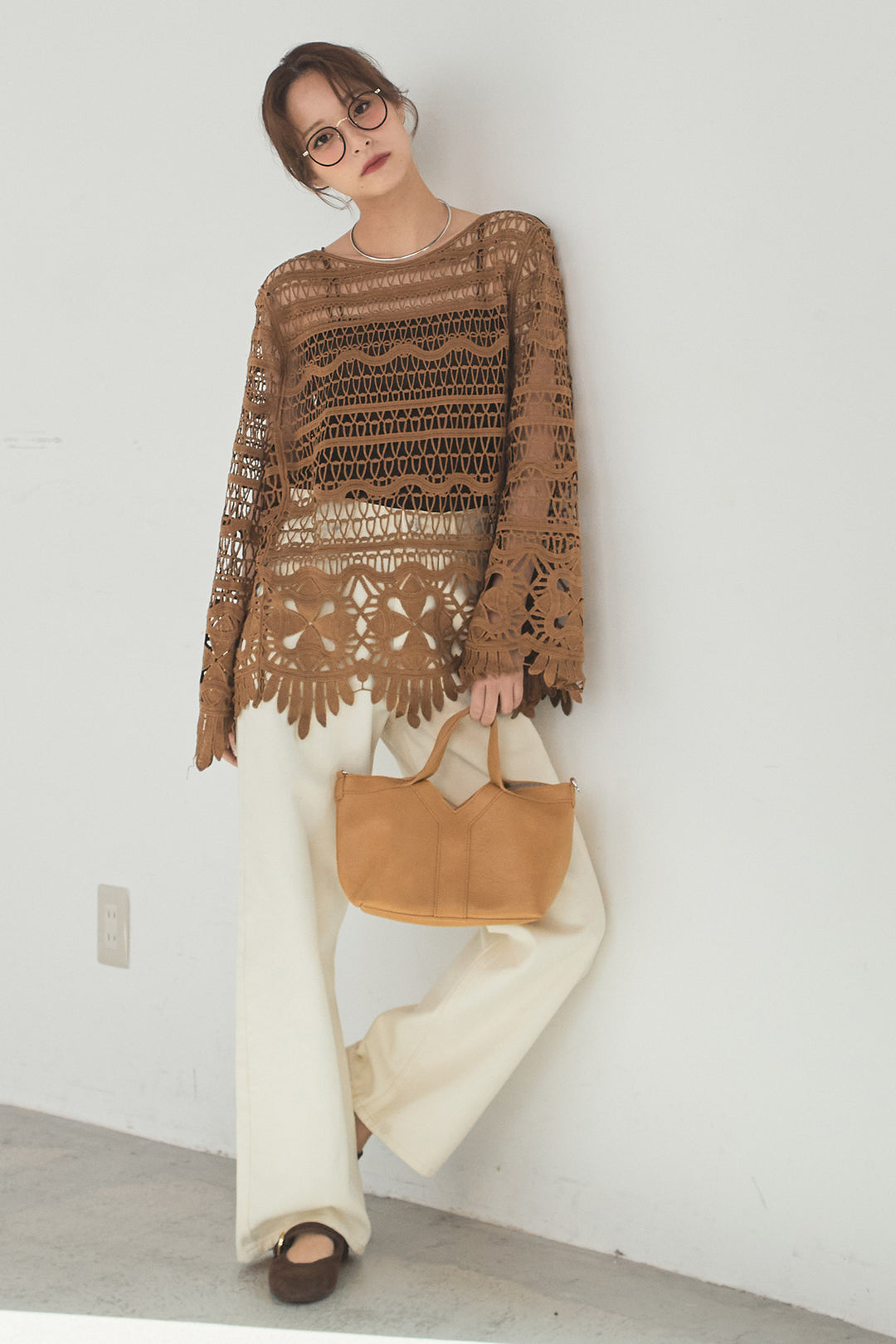 [SET]裾デザインメッシュプルオーバー+スプリングカラーデニムパンツ(2set)