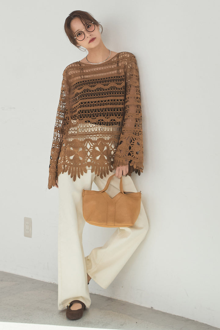 [SET]裾デザインメッシュプルオーバー+スプリングカラーデニムパンツ(2set)