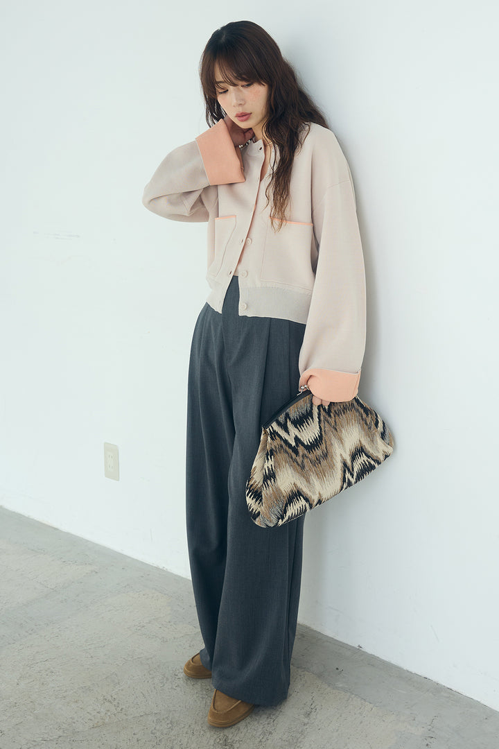 [SET]レーヨンポリダブルフェイスカーディガン+サイドベルトタック入りスラックス(2set)