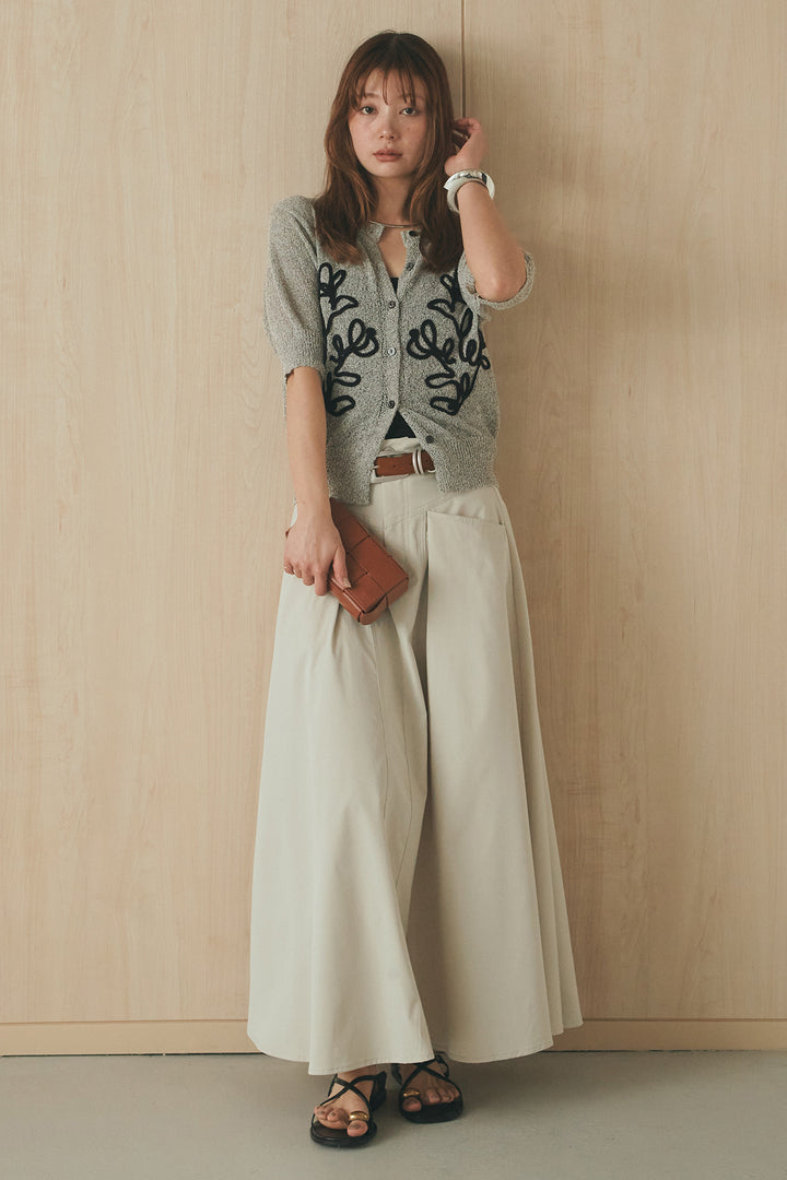 [SET]フロントテープデザイン半袖カーディガン+ミリタリーツイルタックフレアスカート(2set)