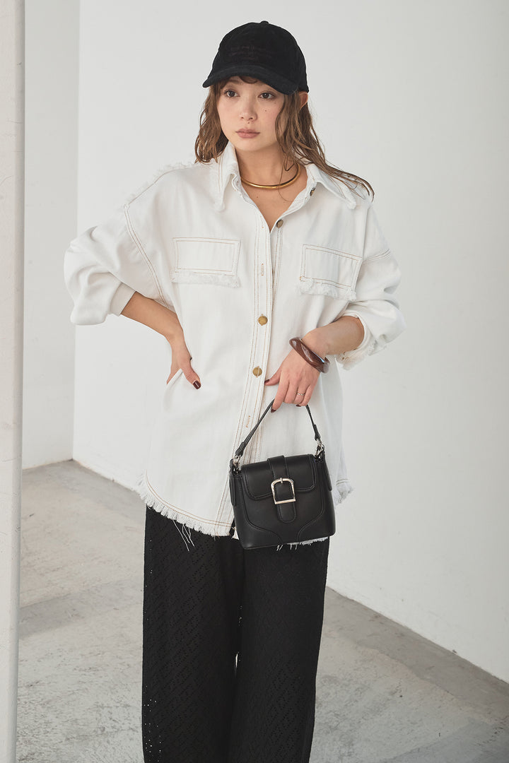 [SET]フリンジデニムジャケット+ダイヤ柄レースロングイージーパンツ(2set)