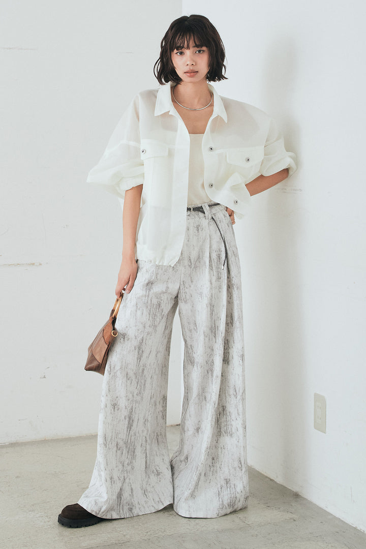 [SET]シアーダンボールサイドドロストジャケット+紐ベルト付きかすれ柄ワイドスラックス(2set)