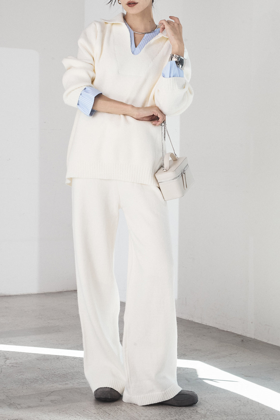 [SET]ストライプドッキングニットポロSETUP