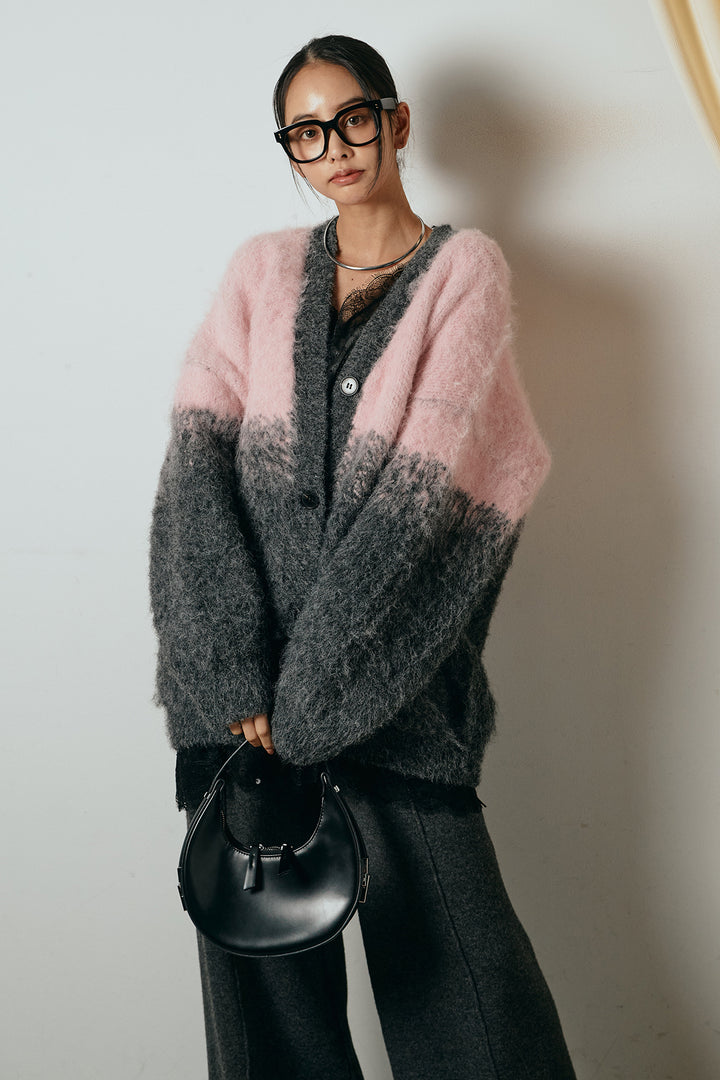 [SET]起毛グラデーションニットカーディガン+レース切り替えキャミソール(2set)