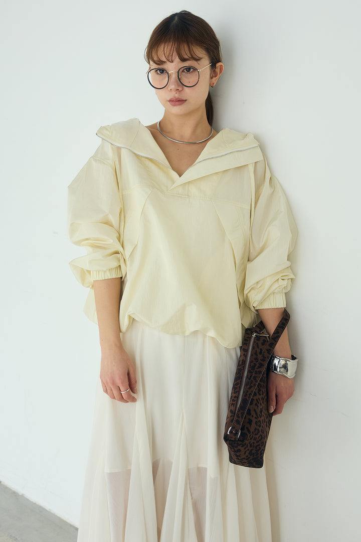 [SET]ナイロンフーディーブルゾンアウター+シアーフリルキャミワンピース(2set)