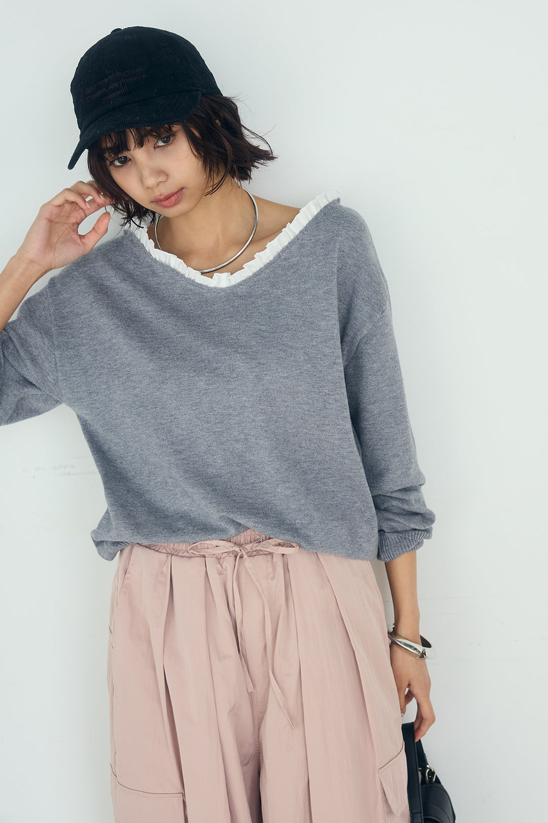 [SET]クールクール異素材コンビオフショルプルオーバー+撥水ジョガーパンツ(2set)