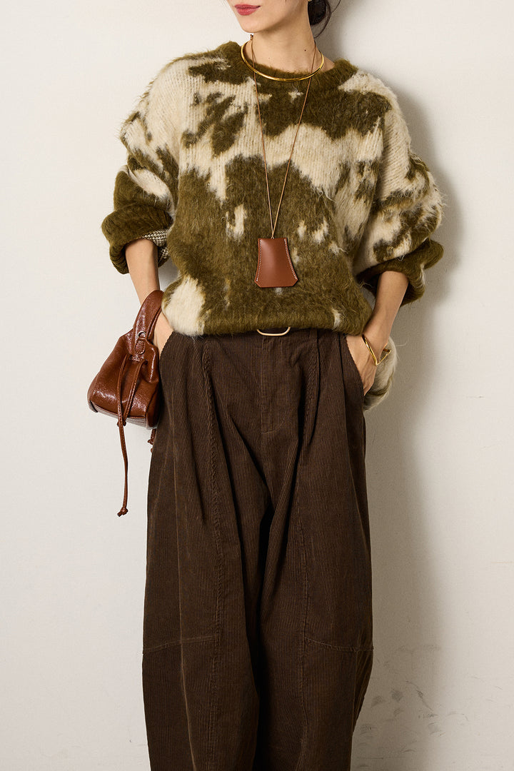 【着回しセット】[SET]モヘアタッチマーブルニット+タック入りコーデュロイワイドパンツ+ロープベルト付きスウェード調スカート(3set)