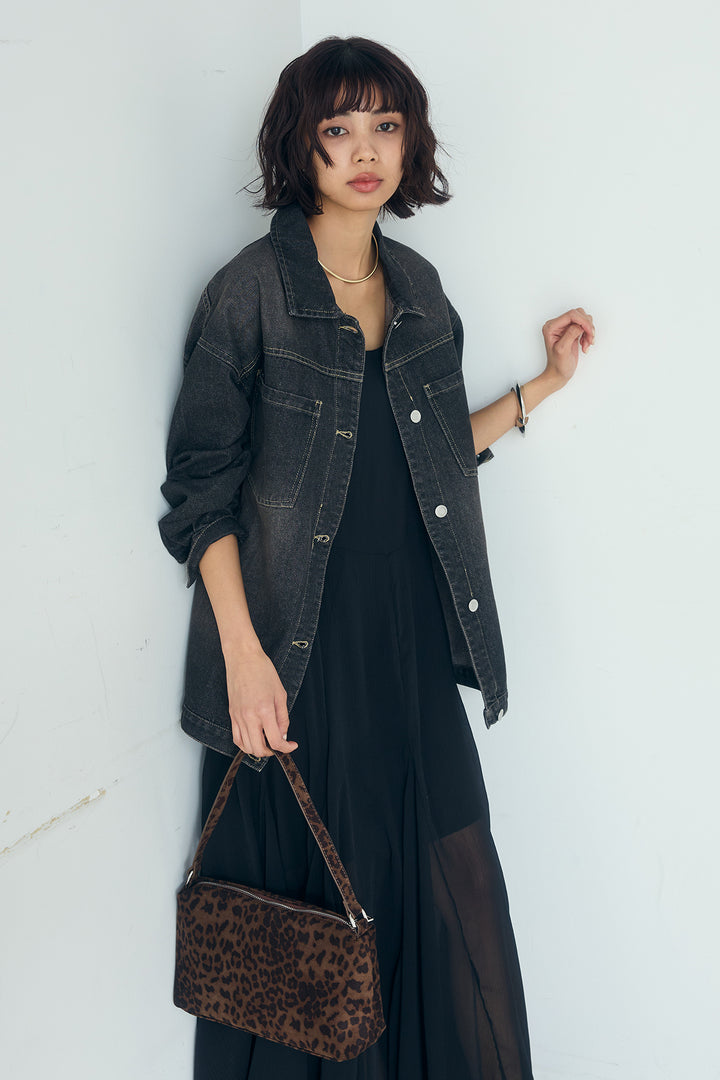 [SET]デニムオーバーサイズジャケット+シアーフリルキャミワンピース(2set)