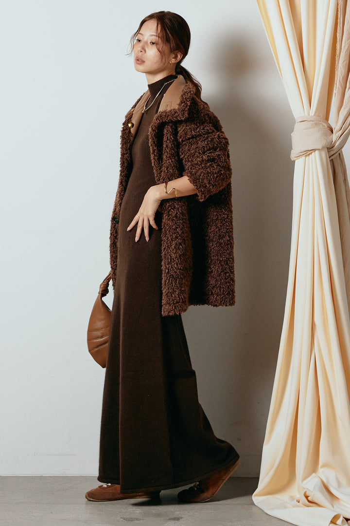 [SET]リバーシブルボアアウター+ノースリーブニットロングワンピース(2set)