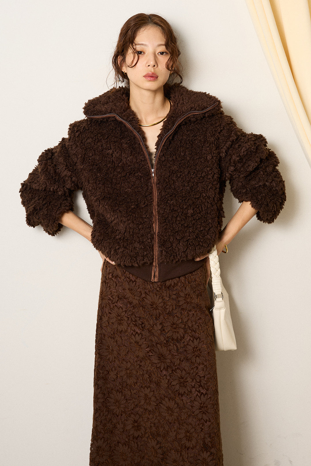 スタンドカラー裾リブボアブルゾン