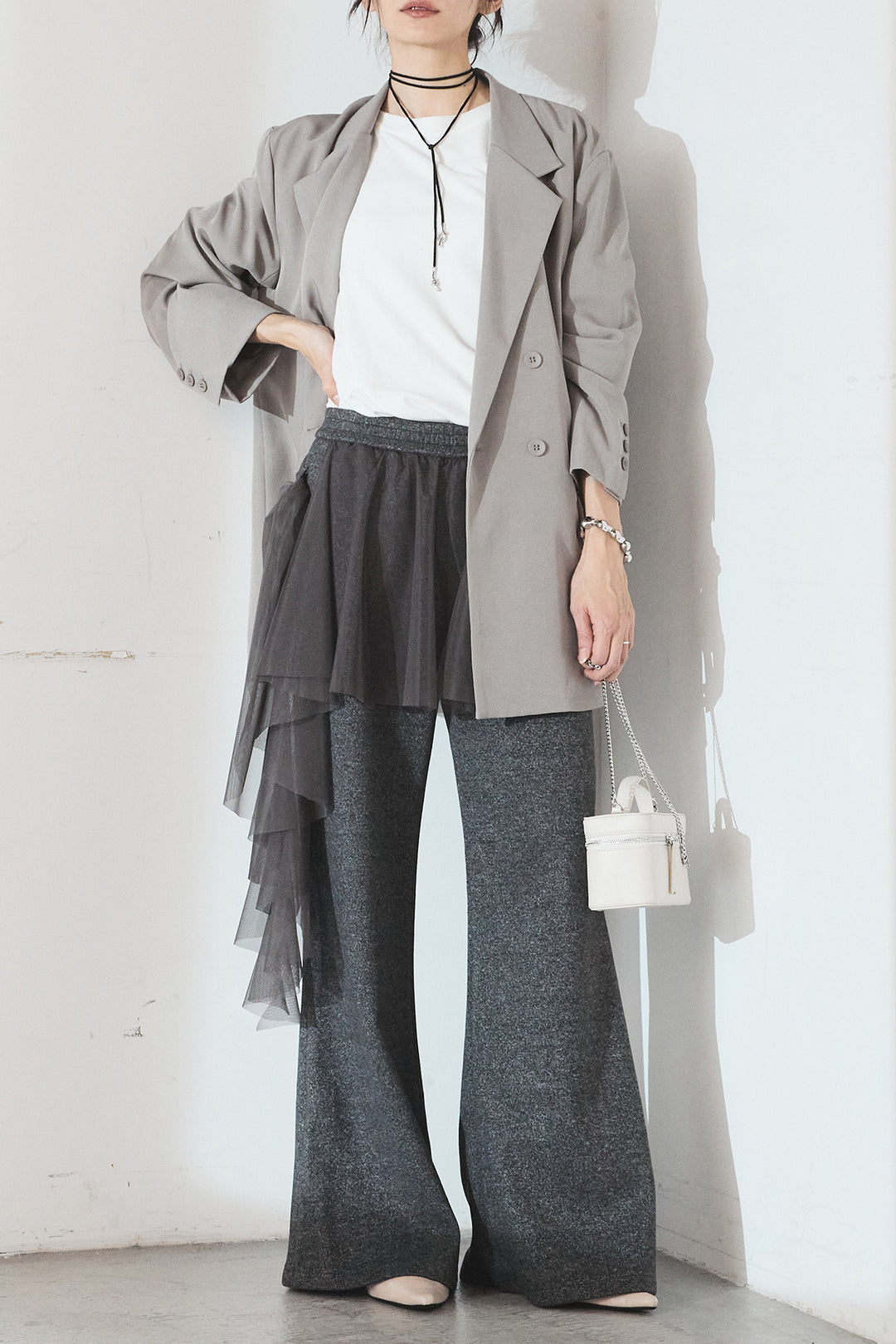 [SET]ルーズシルエットダブルテーラードジャケット+ストレッチロングTシャツ(2set)