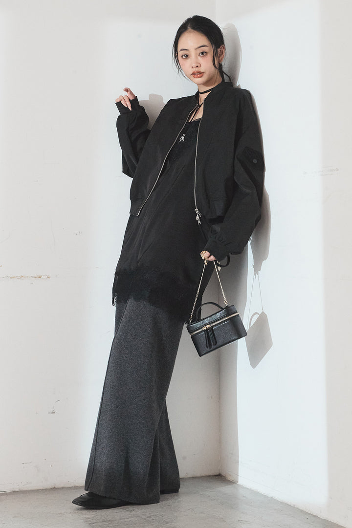 [SET]袖ギャザーデザインブルゾン+レース切り替えキャミソール(2set)