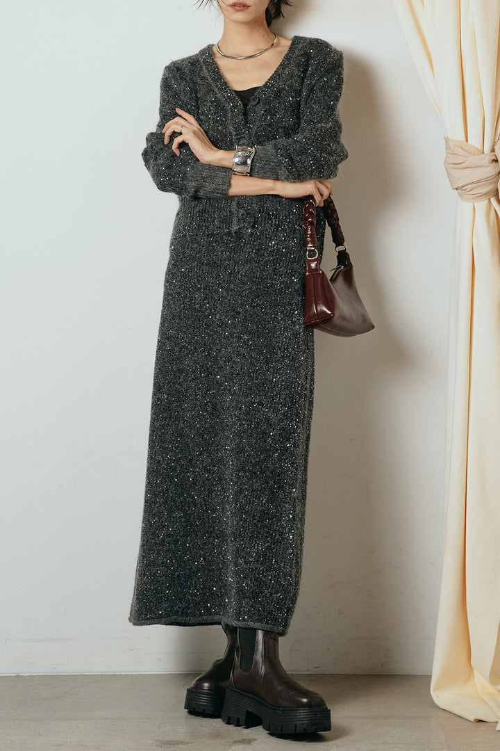 [SET]ミニラメニットカーディガン+ミニラメニットスカート(2set)