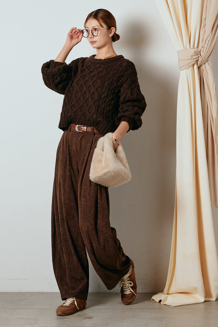 [SET]バルキーケーブルプルオーバー+コーデュロイサイドタックコクーンパンツ(2set)