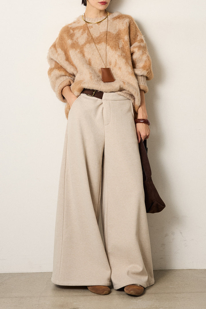 [SET]モヘアタッチマーブルニット+サイドベルトパンツ(2set)