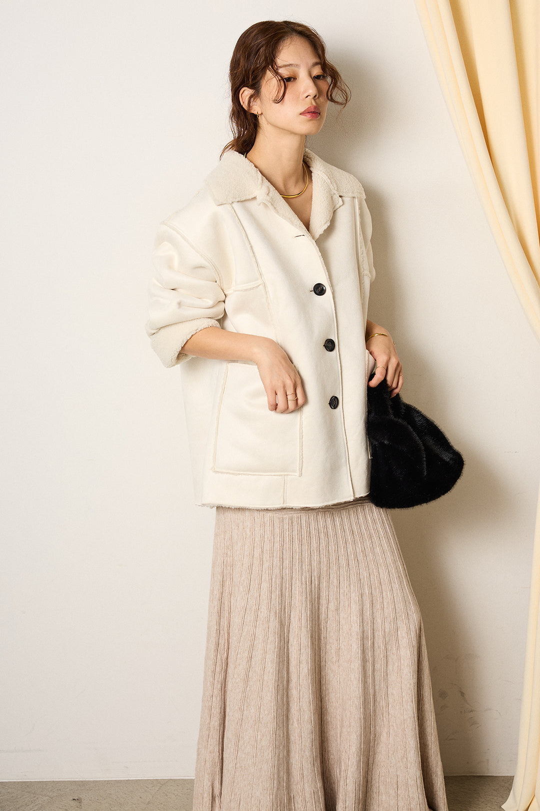 [SET]エコムートンカバーオール+編み地切り替えフレアニットスカート(2set)