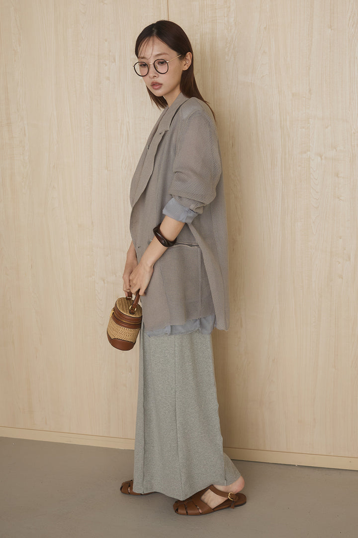 [SET]メッシュテーラードワイドジャケット+ノースリロングワンピース(2set)