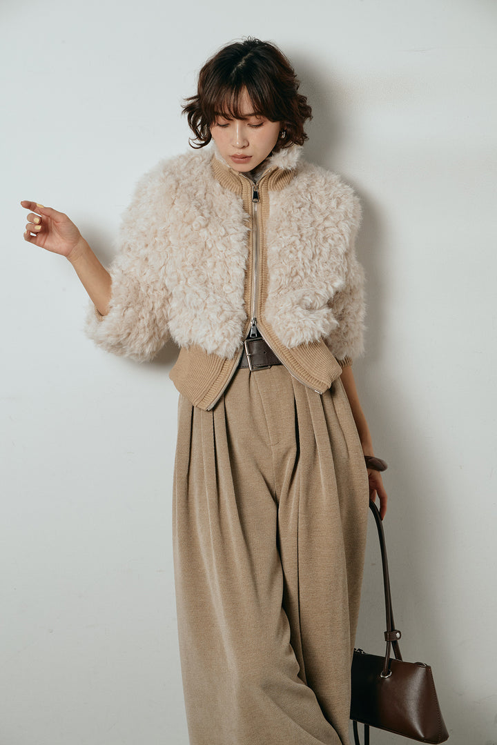 ハイネックショート丈ボアジップブルゾン