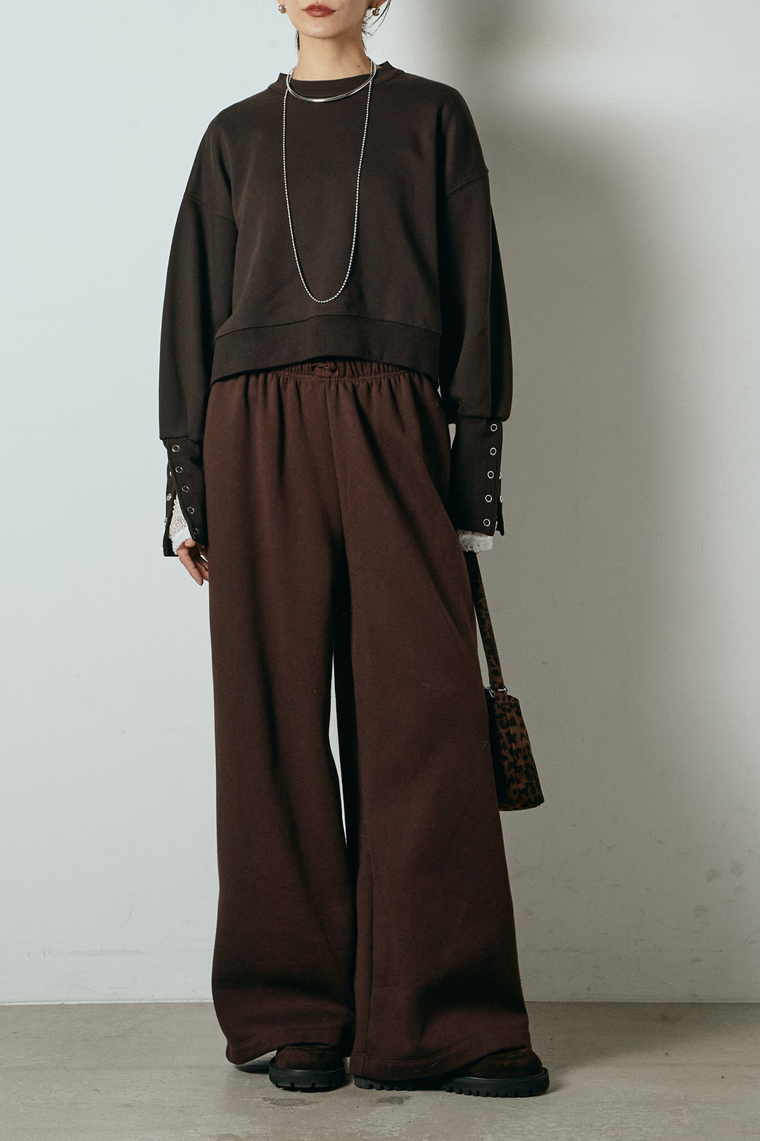 [SET]裏毛バックオープンプルオーバー+裏起毛スウェットワイドパンツ(2set)