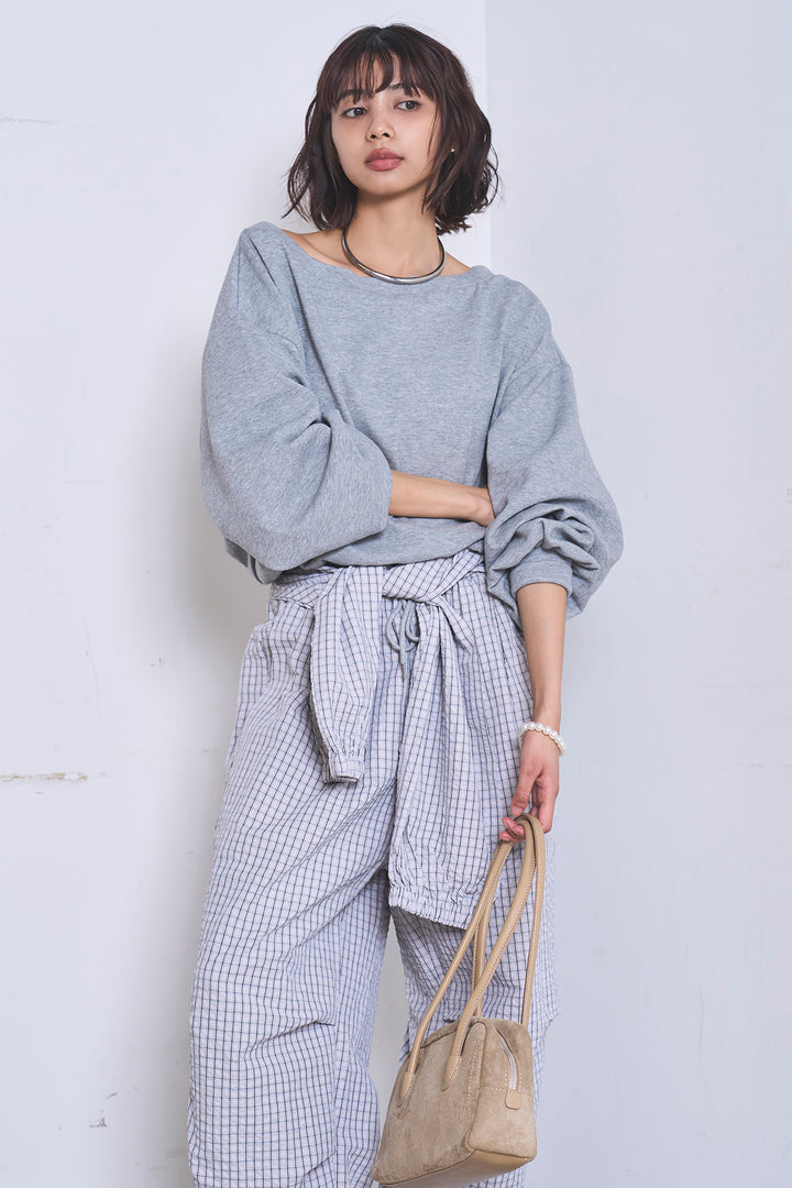 [SET]ワンショルスウェットプルオーバー+チェックウエスト巻きジョガーパンツ(2set)