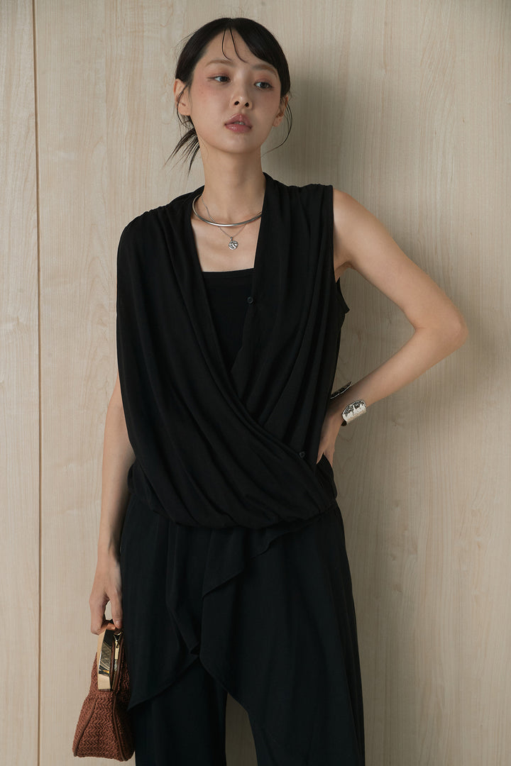 [SET]カシュクールドレープカットソー+スカート付きカットパンツ(2set)