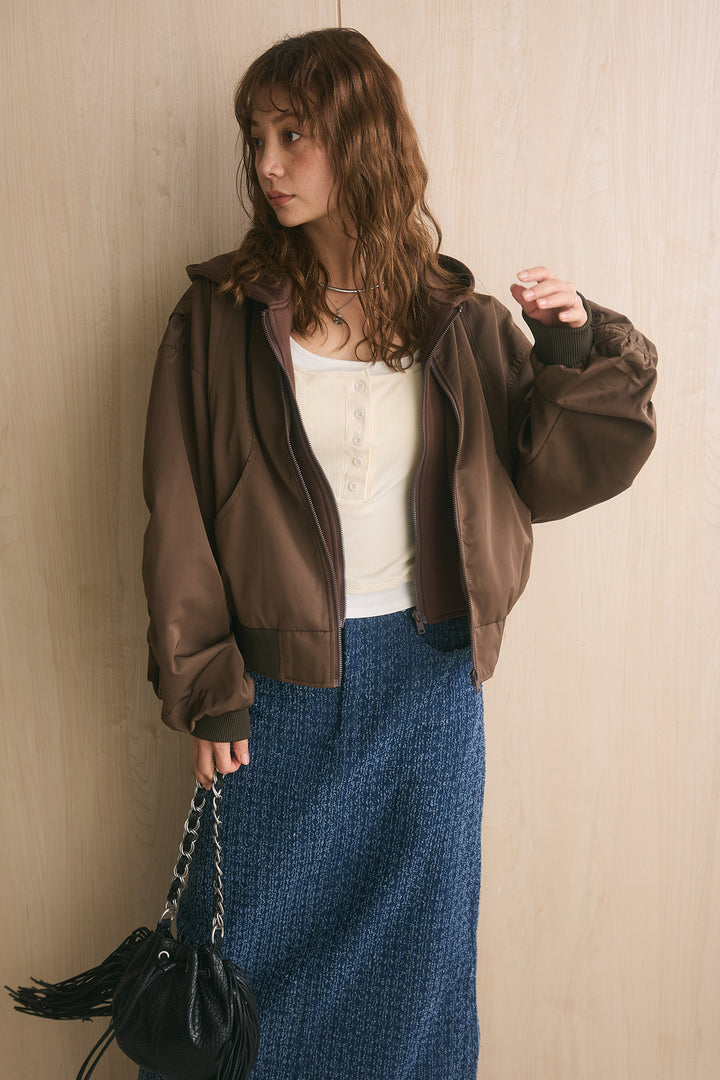 [SET]フード付きMA1+ドットダメージデニムスカート(2set)