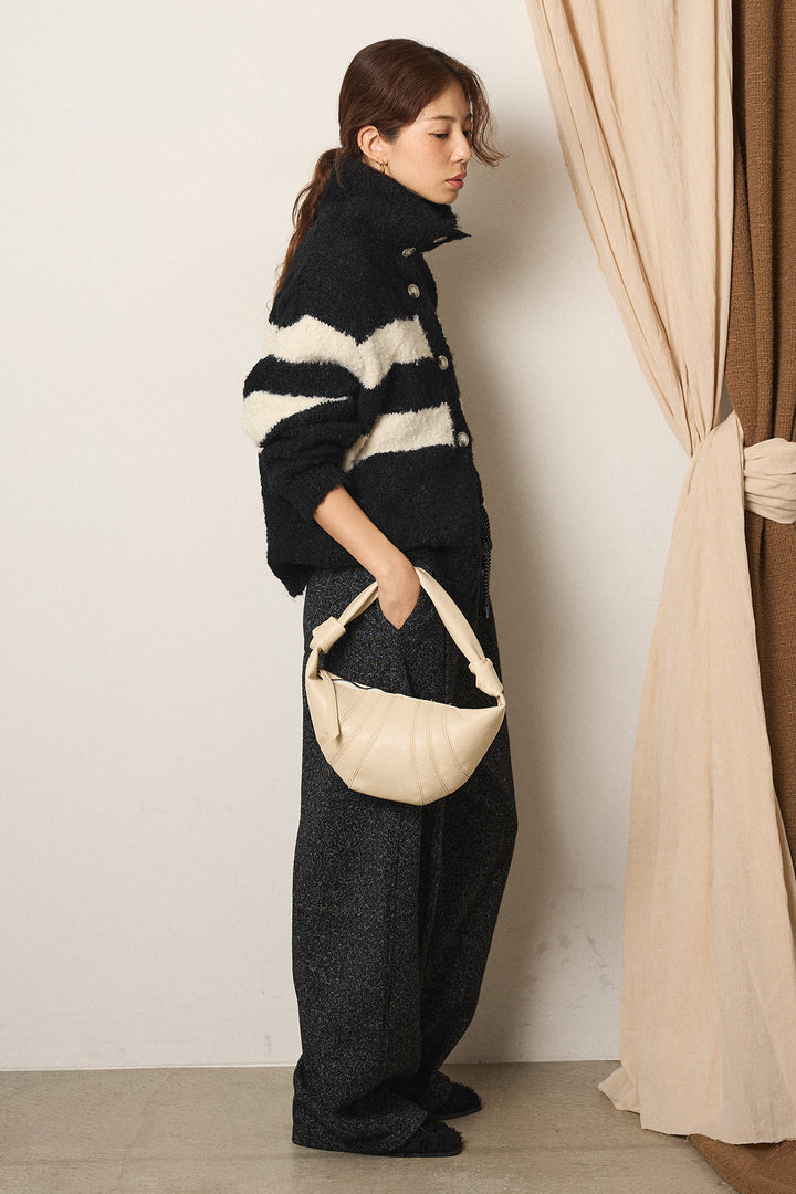 [SET]ハイネックボーダーニットカーディガン+杢ニットフレアパンツ(2set)