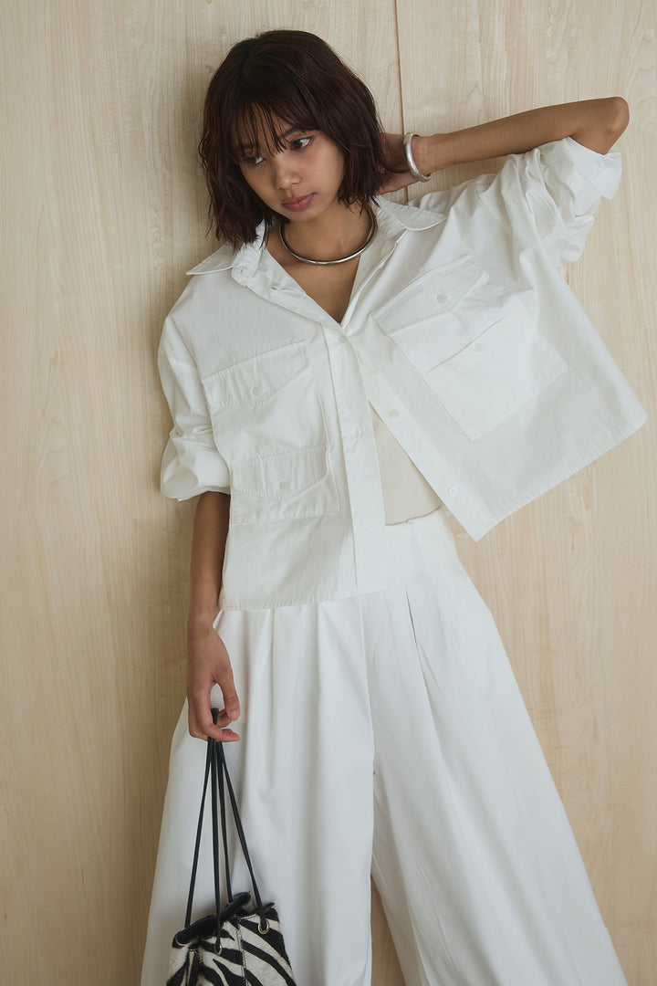 [SET]ビッグポケットシャツ+裾絞りワイドパンツ(2set)