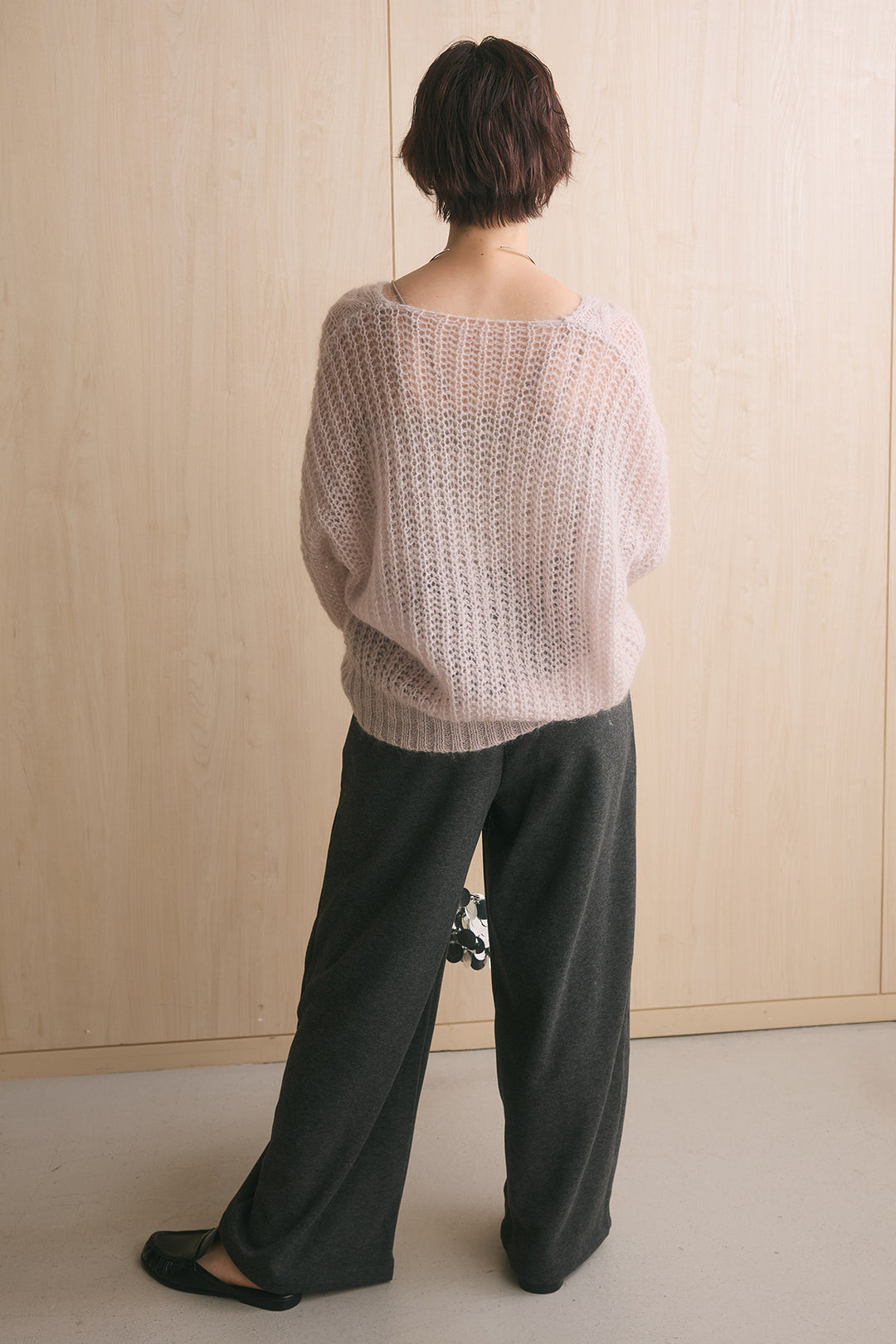 [SET]シアーモヘアケーブルVニックニット+ナポレオンデザインラップカーブパンツ(2set)