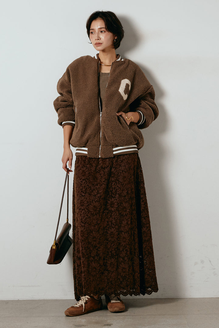 [SET]ロゴスタジャンボアブルゾン+花柄刺繍ベロアフレアスカート(2set)